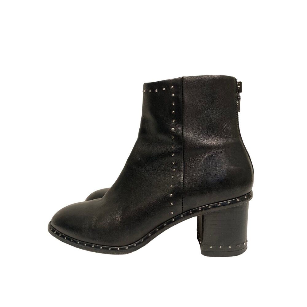 RAG & BONE Black Leather Willow Studded Block Heel Ankle Booties Boots Size 37 - Picture 9 of 9